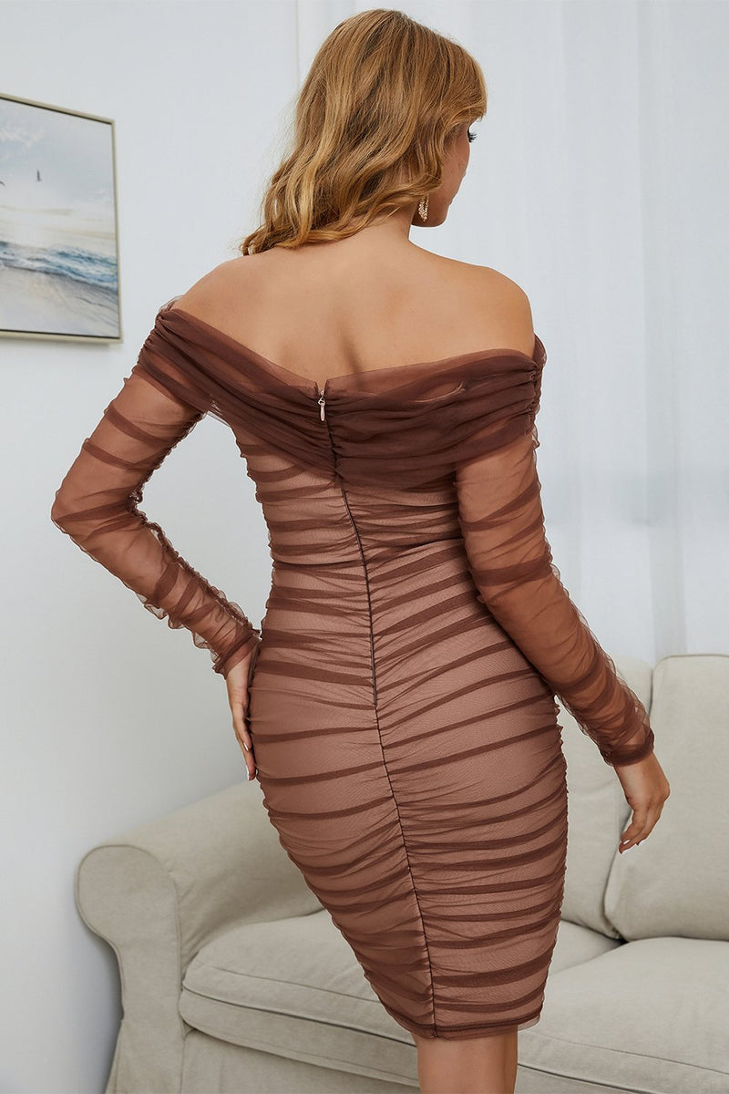 Load image into Gallery viewer, Off the Shoulder Brown Cocktail Party Dress