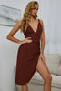 Load image into Gallery viewer, Deep V Neck Apricot Cocktail Dress with Slit