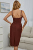 Load image into Gallery viewer, Deep V Neck Apricot Cocktail Dress with Slit