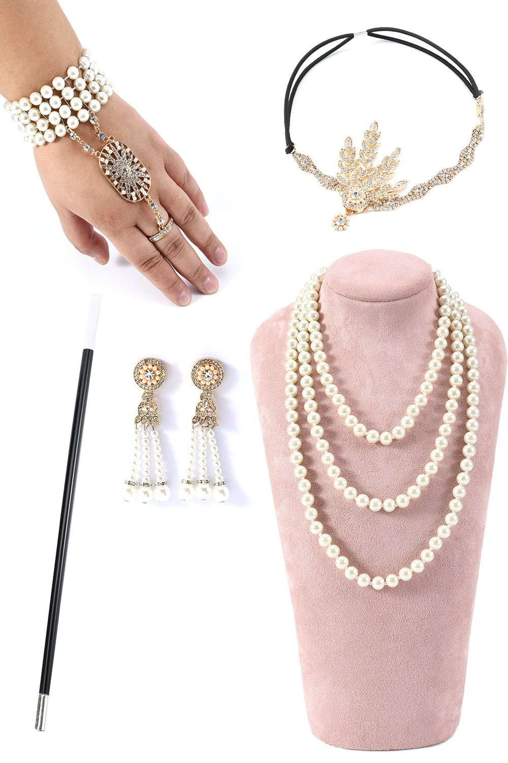 Vrouwen Gouden Pailletten Glitter Flapper Jurk met 1920s Accessoires Set - NL Vrouwen Gouden Pailletten Glitter Flapper Jurk met 1920s Accessoires Set - NL