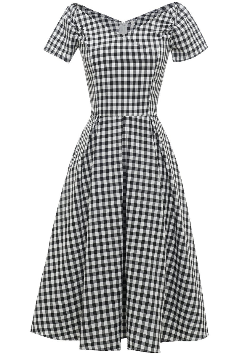 Load image into Gallery viewer, Black and White Plaid Vintage 1950s Dress