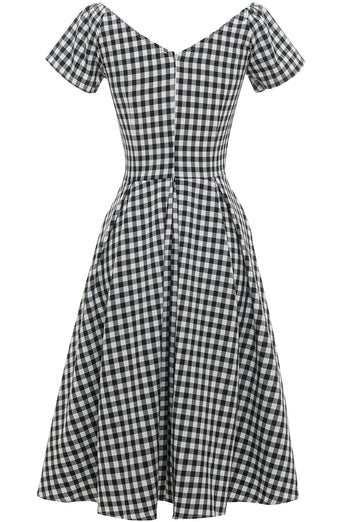Black and White Plaid Vintage 1950s Dress