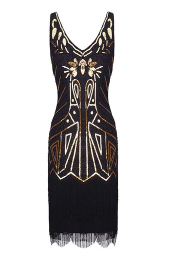 Burgundy V Neck Sleeveless 1920s Dress