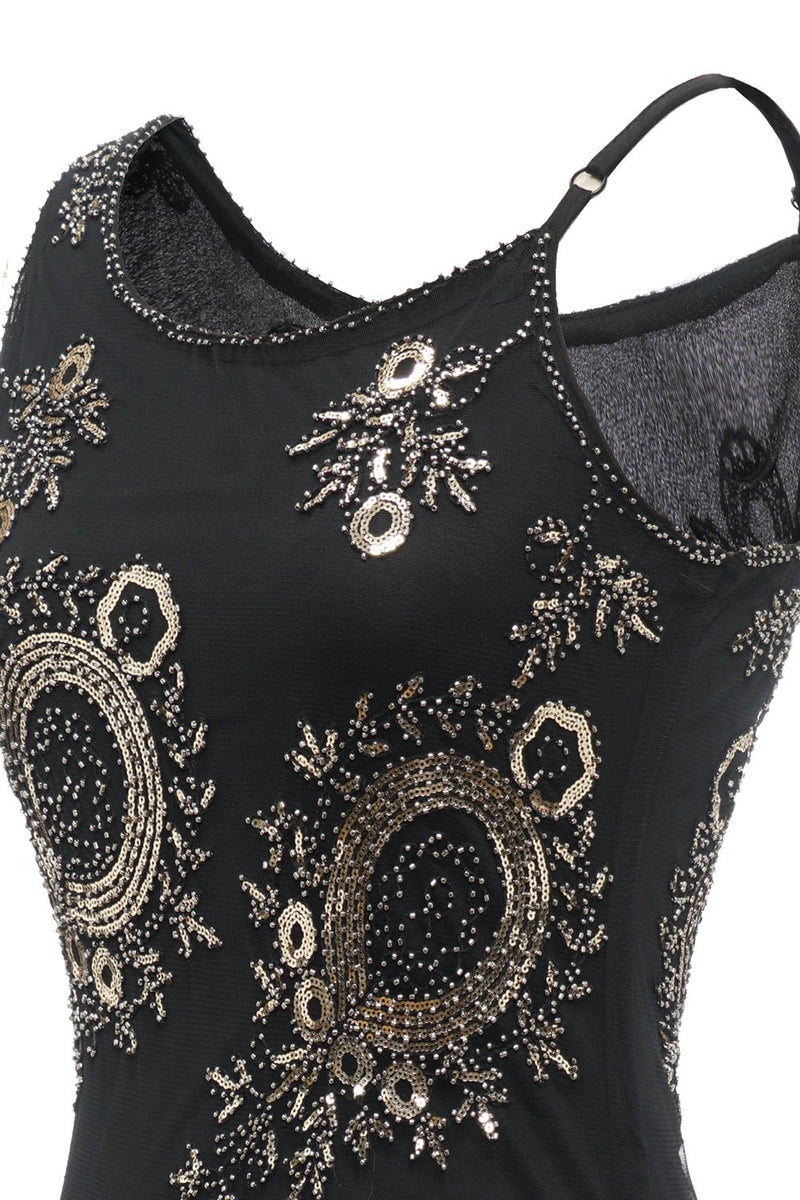 Load image into Gallery viewer, Black Fringe Seuqins Gatsby Dress
