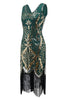 Load image into Gallery viewer, Black V-neck Fringe Sequins Gatsby 1920s Flapper Dress