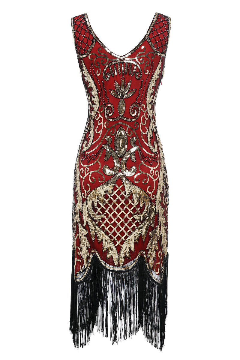 Load image into Gallery viewer, Black V-neck Fringe Sequins Gatsby 1920s Flapper Dress