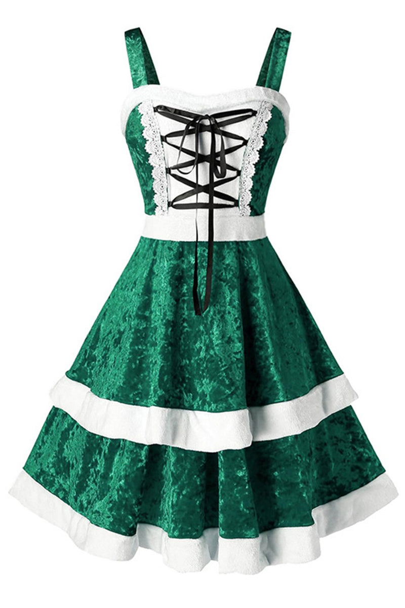 Load image into Gallery viewer, Green Christmas Vintage Velvet Dress