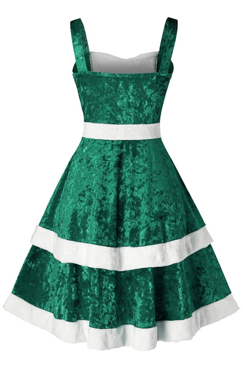 Load image into Gallery viewer, Green Christmas Vintage Velvet Dress