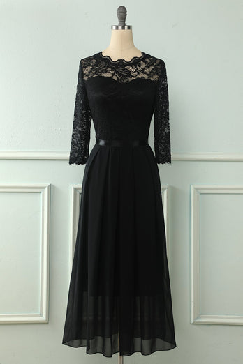 Black Lace Dress with Long Sleeves