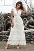 Load image into Gallery viewer, V-neck White Lace Wedding Party Dress