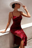 Load image into Gallery viewer, Burgundy Velvet Party Dress with Slit