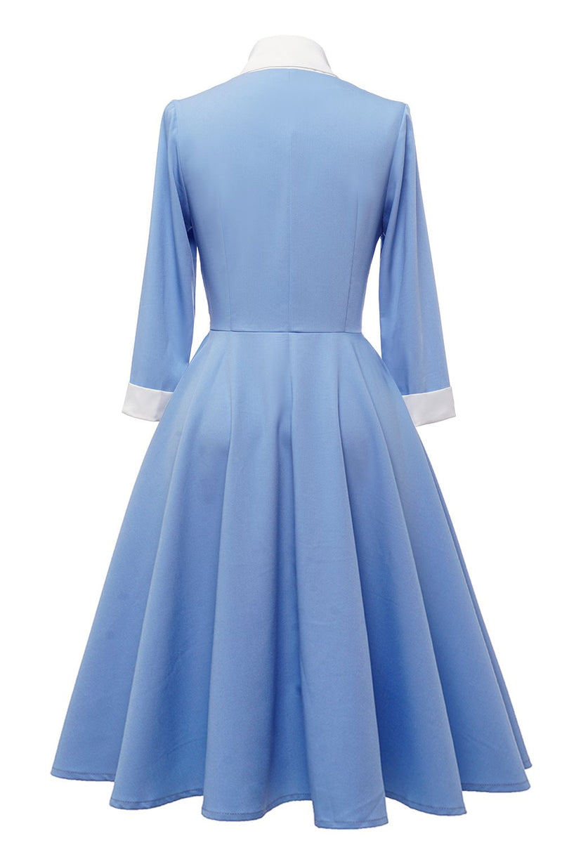 Load image into Gallery viewer, Blue Button Vintage 1950s Dress with Bowknot