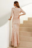 Load image into Gallery viewer, Sheath V Neck Champagne Sequins Long Party Dress