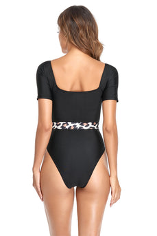 Square Neck Black One Piece Swimwear