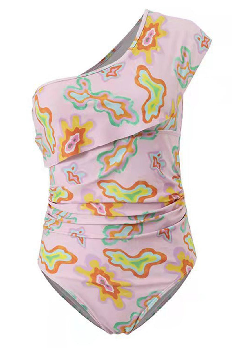 Load image into Gallery viewer, Pink Printed One Shoulder Swimsuits