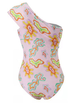 Pink Printed One Shoulder Swimsuits