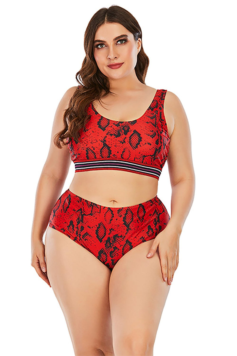 Load image into Gallery viewer, Red Print Two Piece Swimsuit