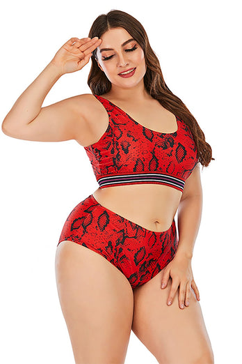 Red Print Two Piece Swimsuit