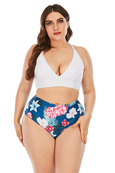 Blue Print High Waisted Two Piece Swimsuit