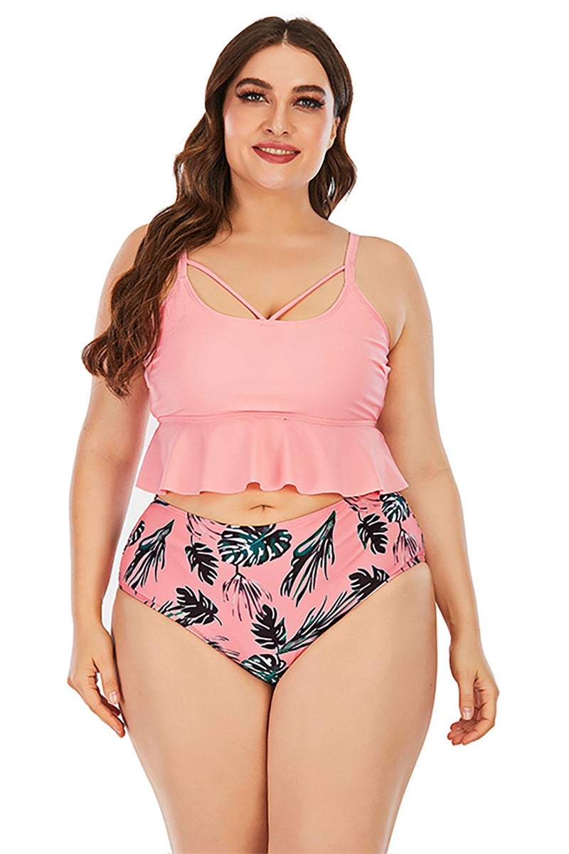 Load image into Gallery viewer, Pink Print Plus Size Two Piece Swimsuit