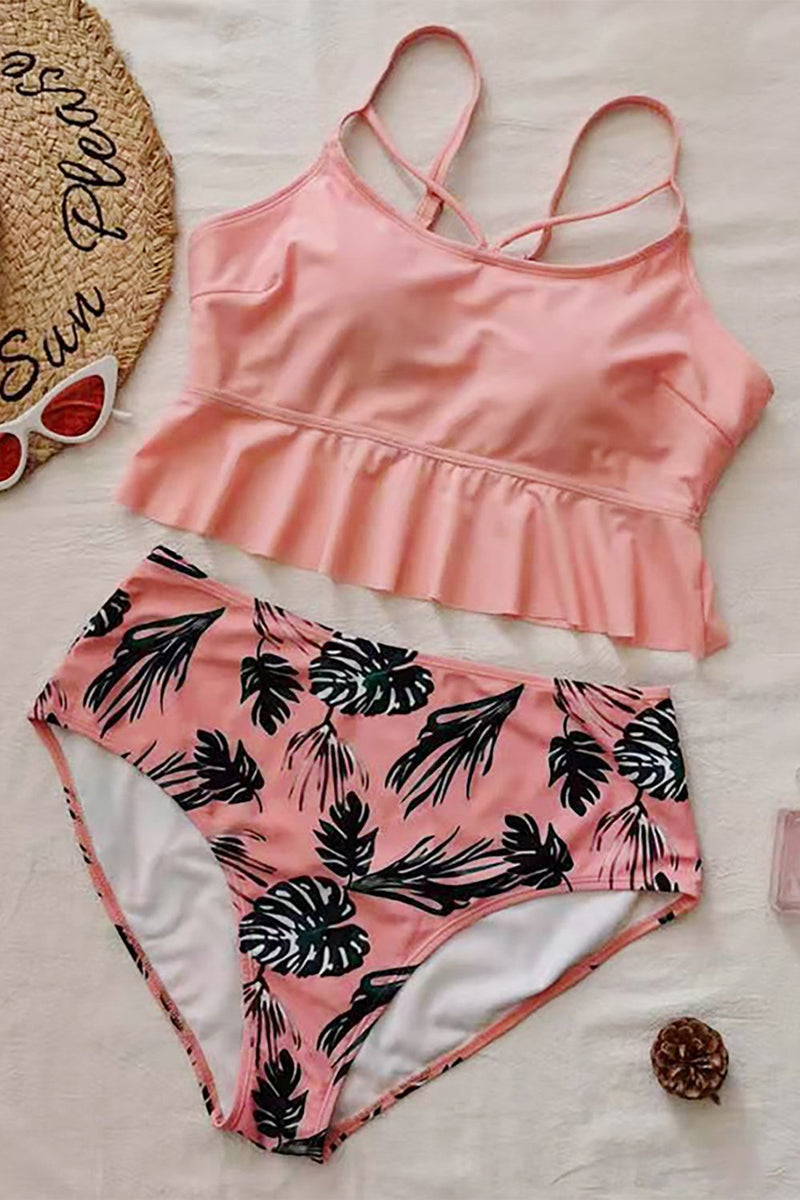 Load image into Gallery viewer, Pink Print Plus Size Two Piece Swimsuit