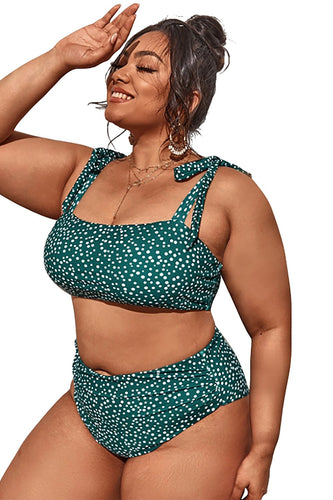 Green Polka Dots Plus Size Swimwear