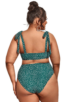 Green Polka Dots Plus Size Swimwear