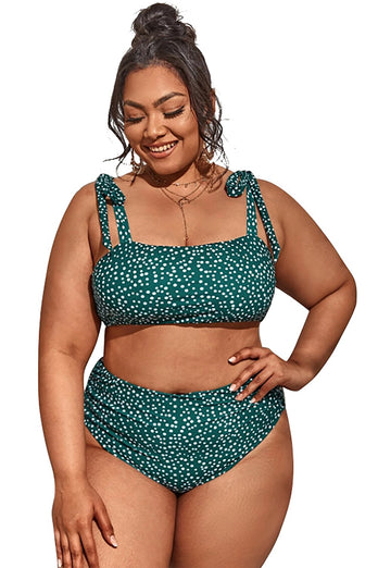 Green Polka Dots Plus Size Swimwear