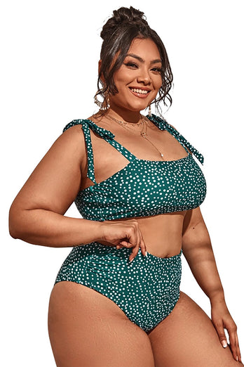 Green Polka Dots Plus Size Swimwear