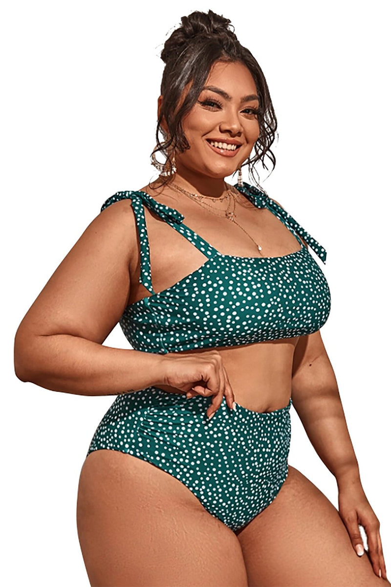 Load image into Gallery viewer, Green Polka Dots Plus Size Swimwear