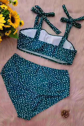 Green Polka Dots Plus Size Swimwear