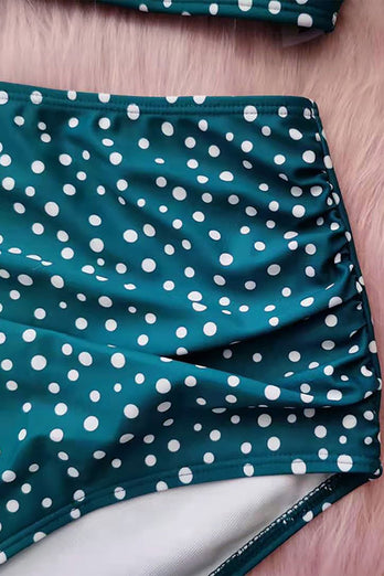 Green Polka Dots Plus Size Swimwear