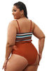 Load image into Gallery viewer, Plus Size Coffee Striped Swimwear