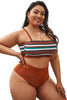 Load image into Gallery viewer, Plus Size Coffee Striped Swimwear