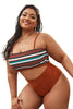 Load image into Gallery viewer, Plus Size Coffee Striped Swimwear