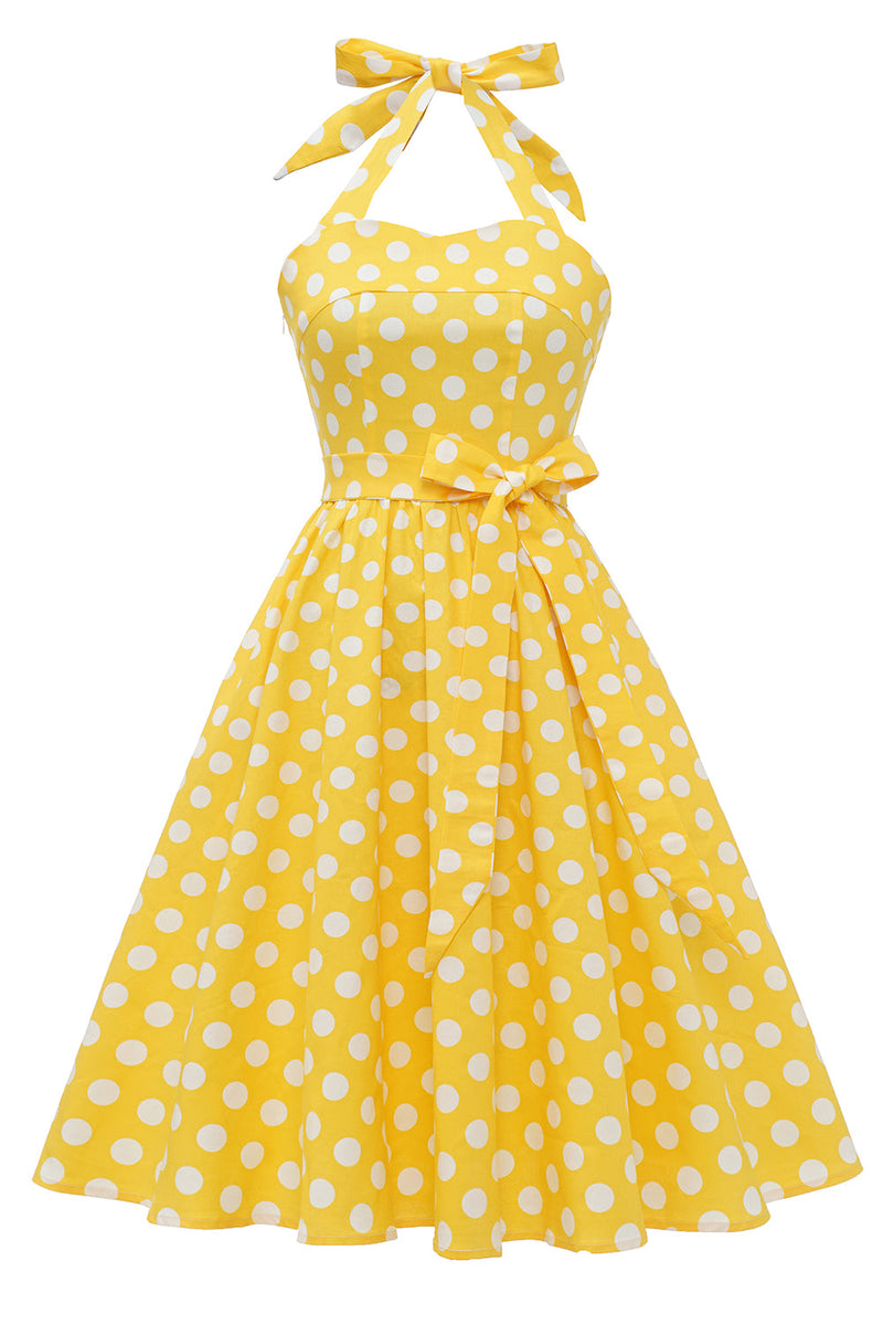 Load image into Gallery viewer, Halter Blue Polka Dots 1950s Dress