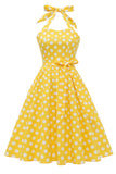 Halter Blue Polka Dots 1950s Dress