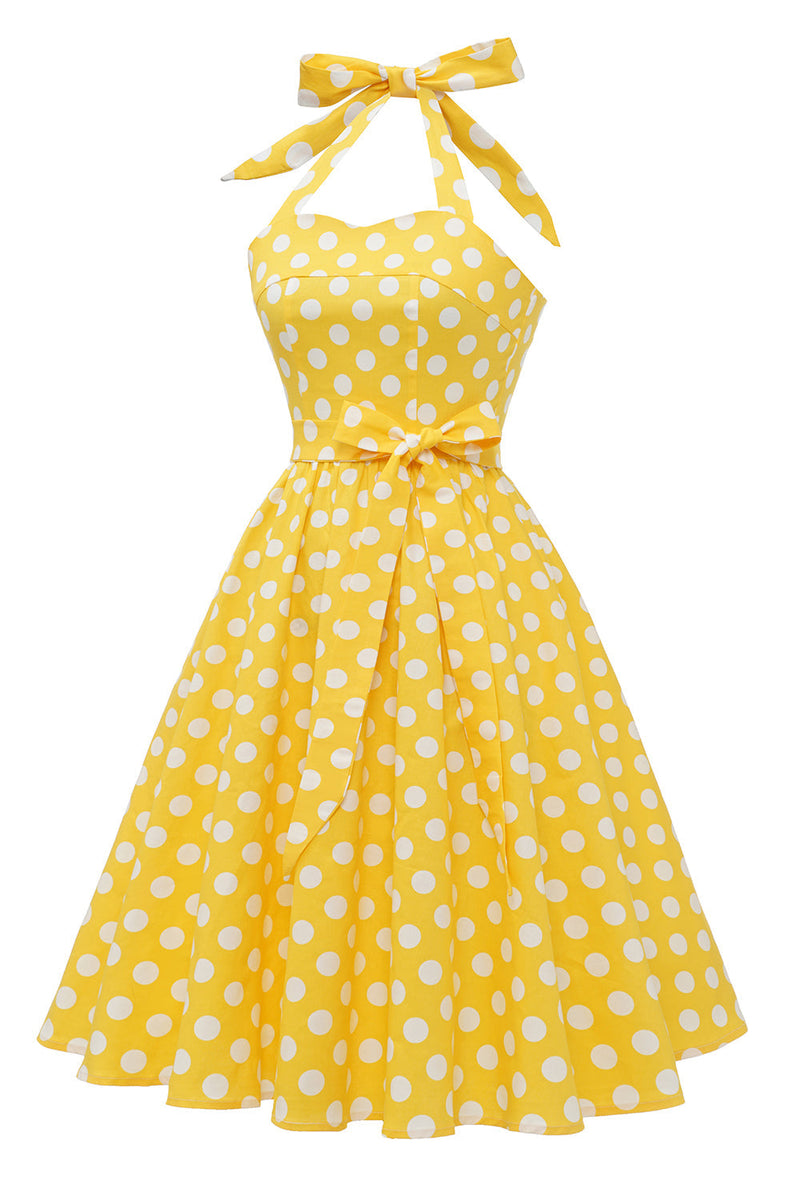 Load image into Gallery viewer, Halter Blue Polka Dots 1950s Dress