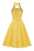 Load image into Gallery viewer, Yellow Polka Dots Pin Up Vintage Dress