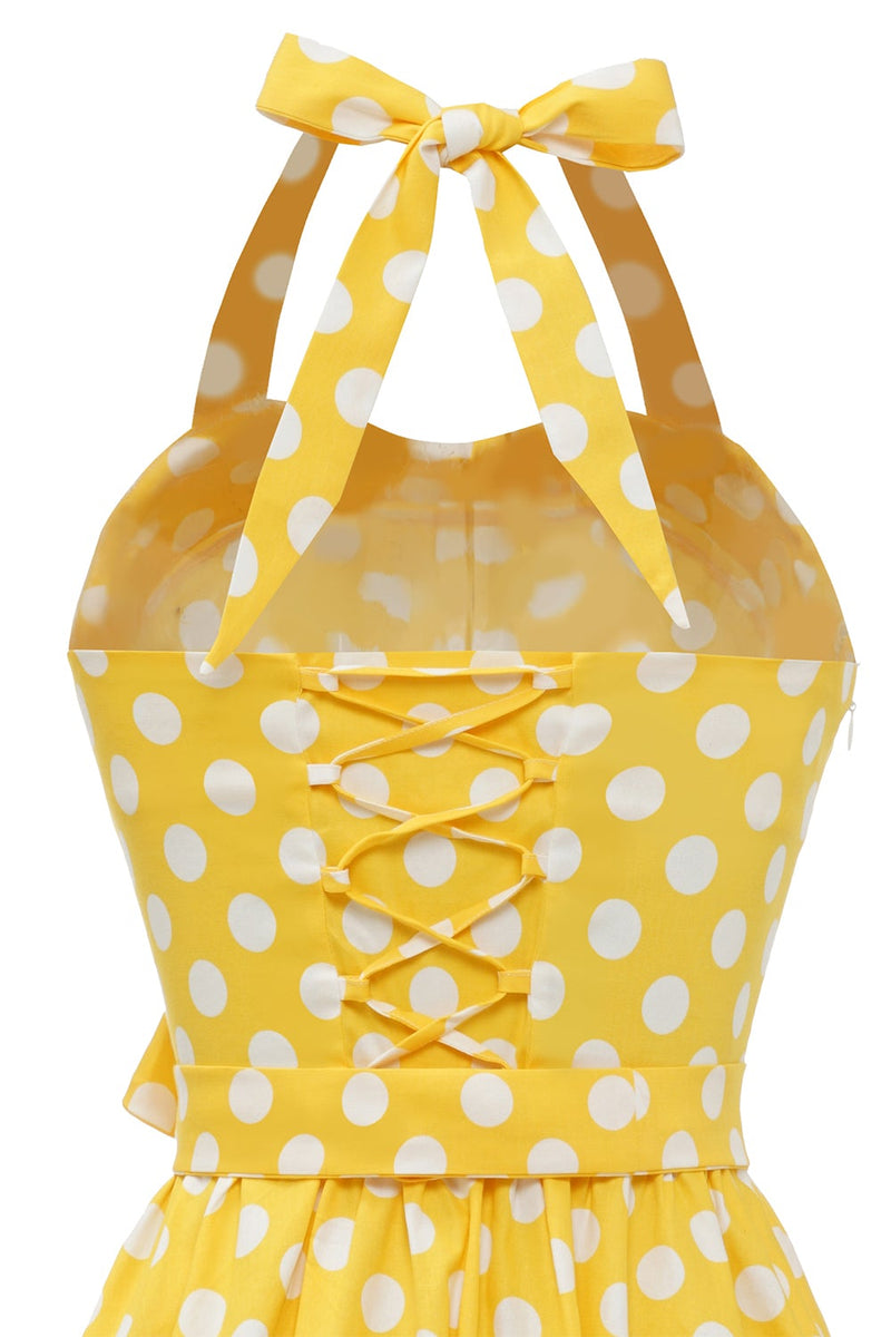 Load image into Gallery viewer, Yellow Polka Dots Pin Up Vintage Dress