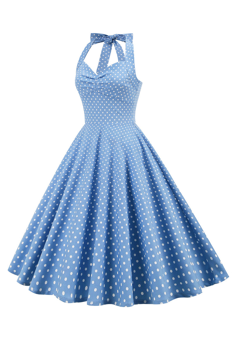 Zapaka Women Vintage Dress Blue Polka Dots Halter Open Back 1950s Dress ...