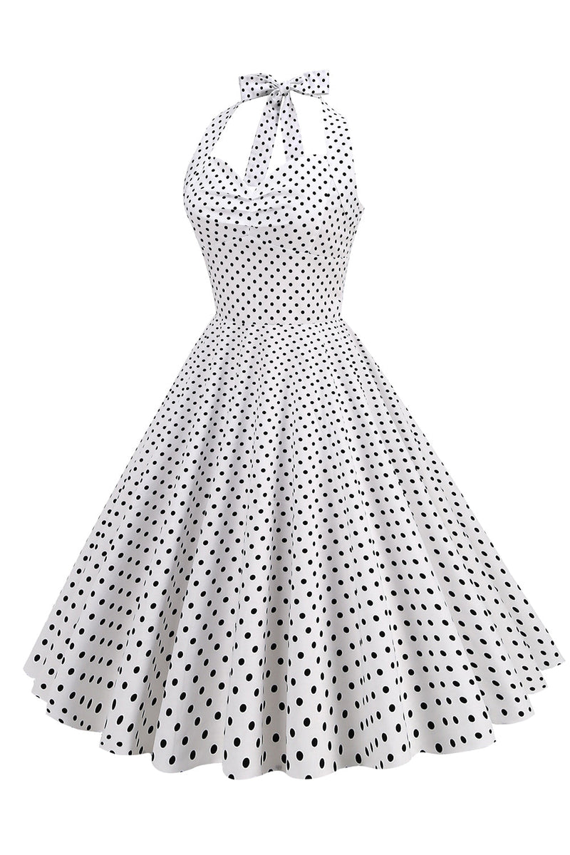 Load image into Gallery viewer, Halter Neck Blue Polka Dots Vintage Dress with Backless