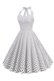 Halter Neck Blue Polka Dots Vintage Dress with Backless