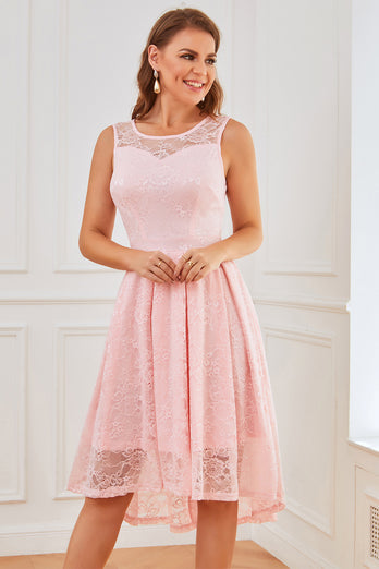 Pink Sleeveless Lace Dress