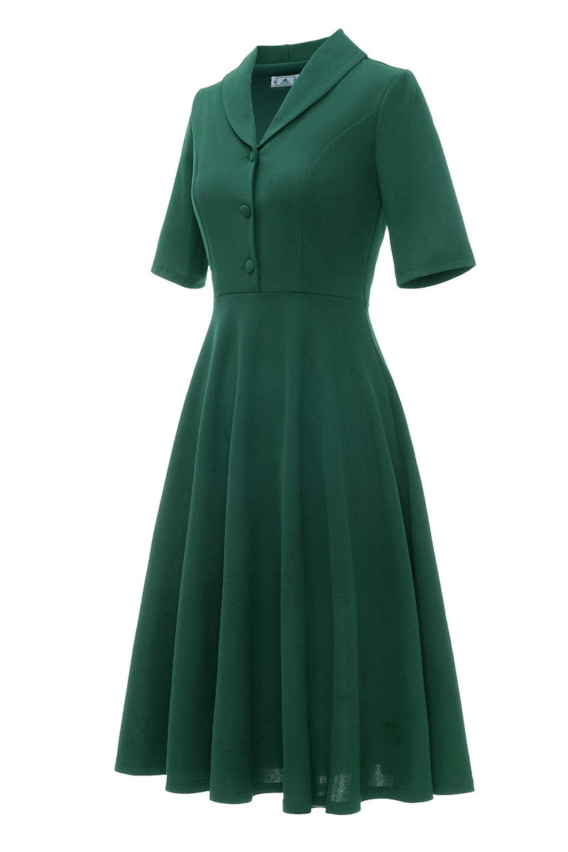 Load image into Gallery viewer, Dark Green Short Sleeves Vintage 1950s Dress