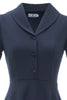 Load image into Gallery viewer, Navy Short Sleeves Button Vintage Dress