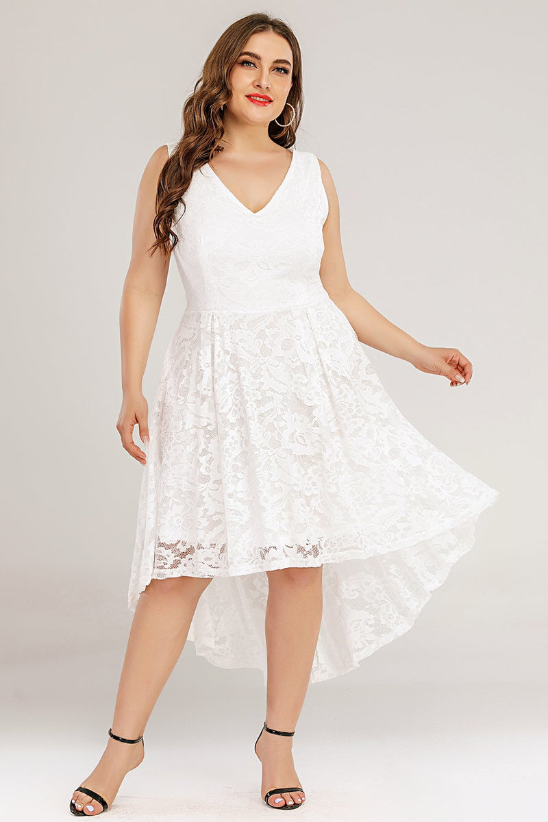 Load image into Gallery viewer, White Lace Asymmetrical Plus Size Dress