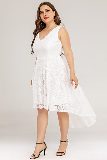 White Lace Asymmetrical Plus Size Dress