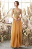 Deep V-neck Long Dress with Appliques