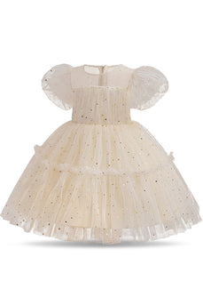 Apricot Puff Sleeves Tulle Girl Dress